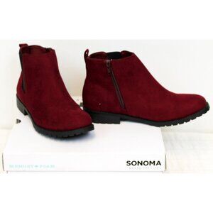 NEW Sonoma Ankle Booties Cilantro Burgundy Red Microfiber Memory Foam Women 8.5